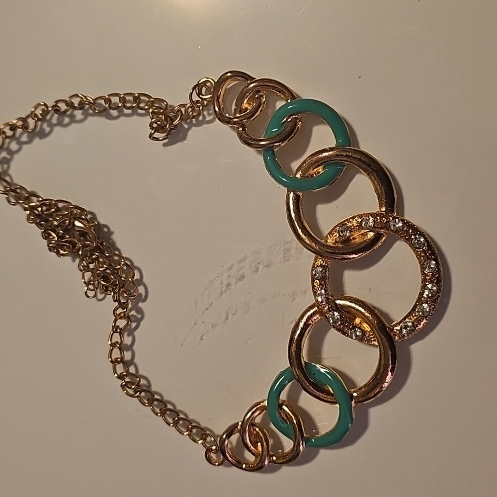 Gold Tone and Green Chain Necklace